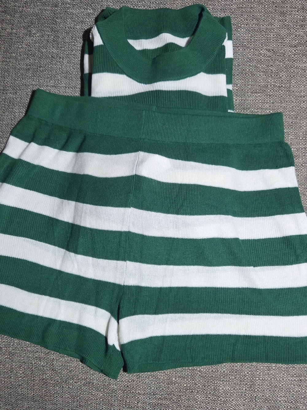 Green and White Striped Knit Short Set